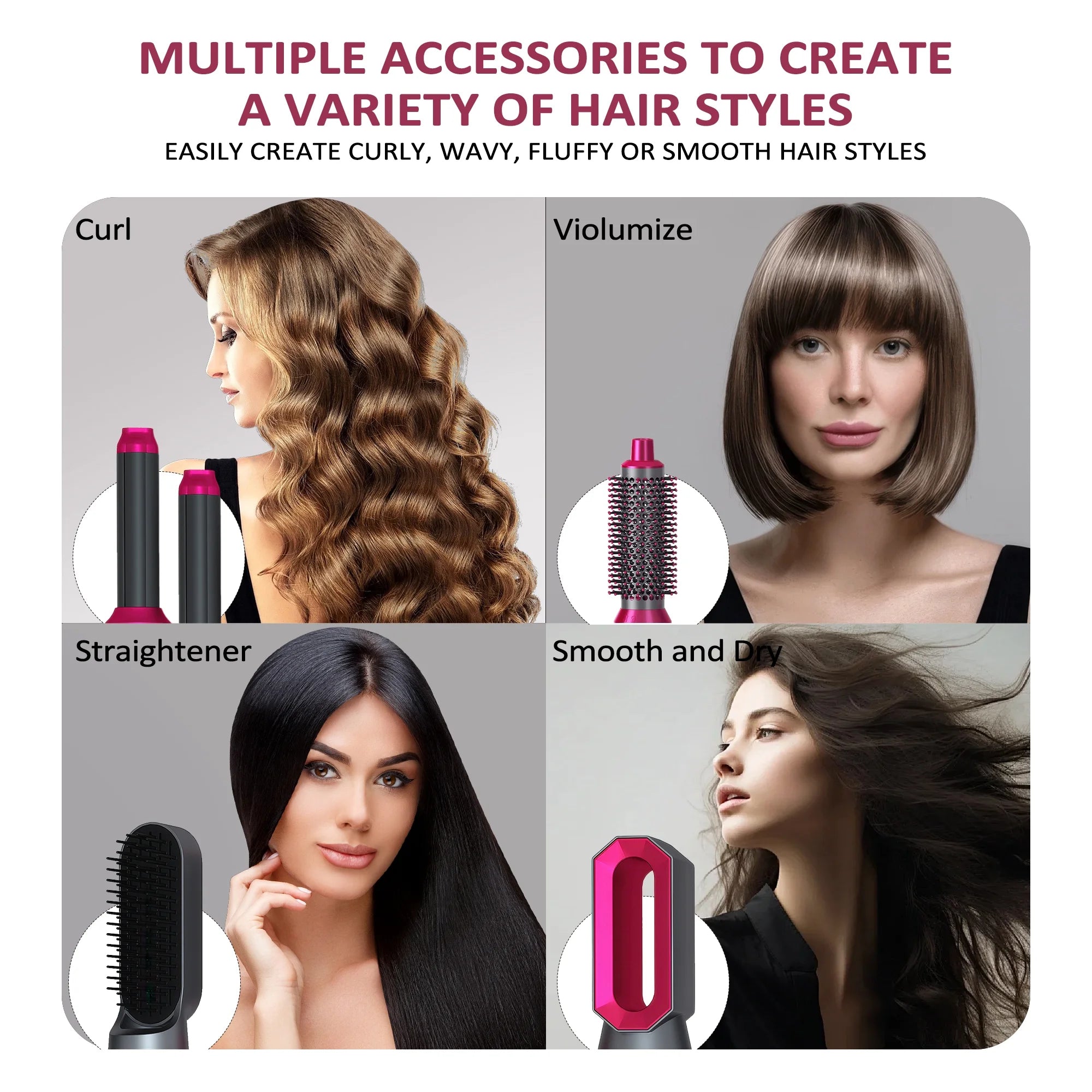 Hair Dryer Brush Set,5 in 1 Hot Air Brush,Negative Ionic Hair Styling Tools,Gray
