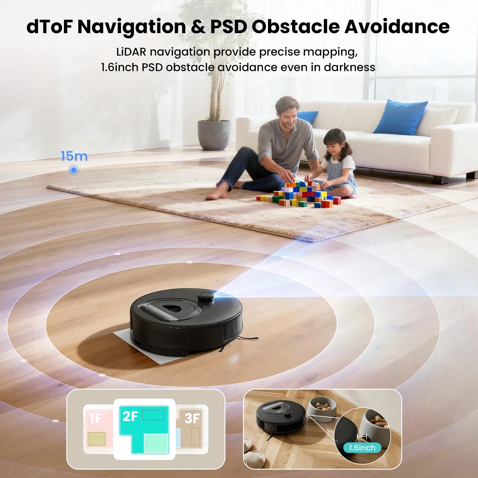 M330 Robot Vacuum and Mop with Lidar Navigation, 450Ml Visible Dustbin with Obstacle Avoidance, Perfect for Hardwood Carpets