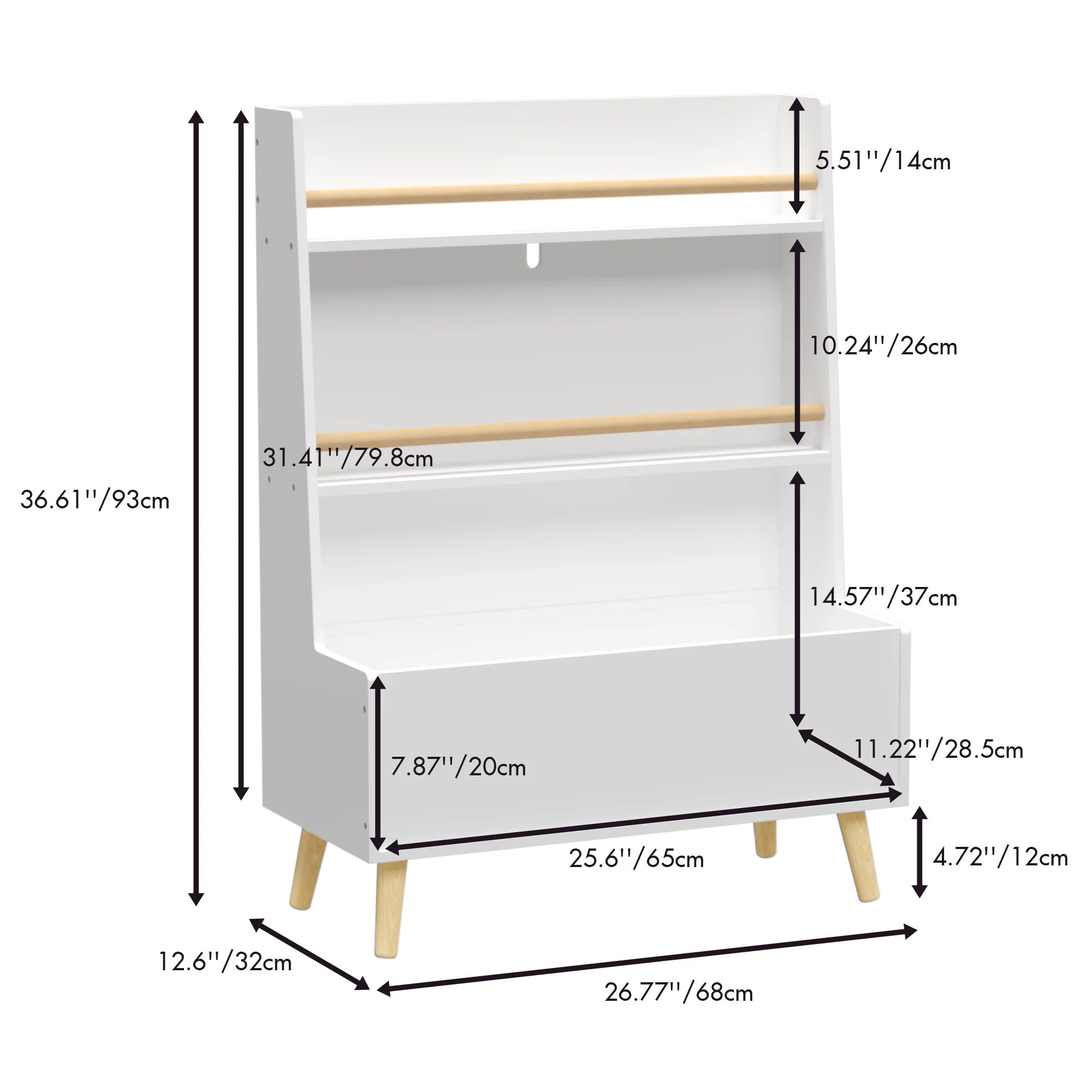 Bookshelf for Kids, Wooden Kids Bookshelf with Toy Storage Cabinet and 2 Shelves, Freestanding Bookcase Organizer for Bedroom, Playroom, White