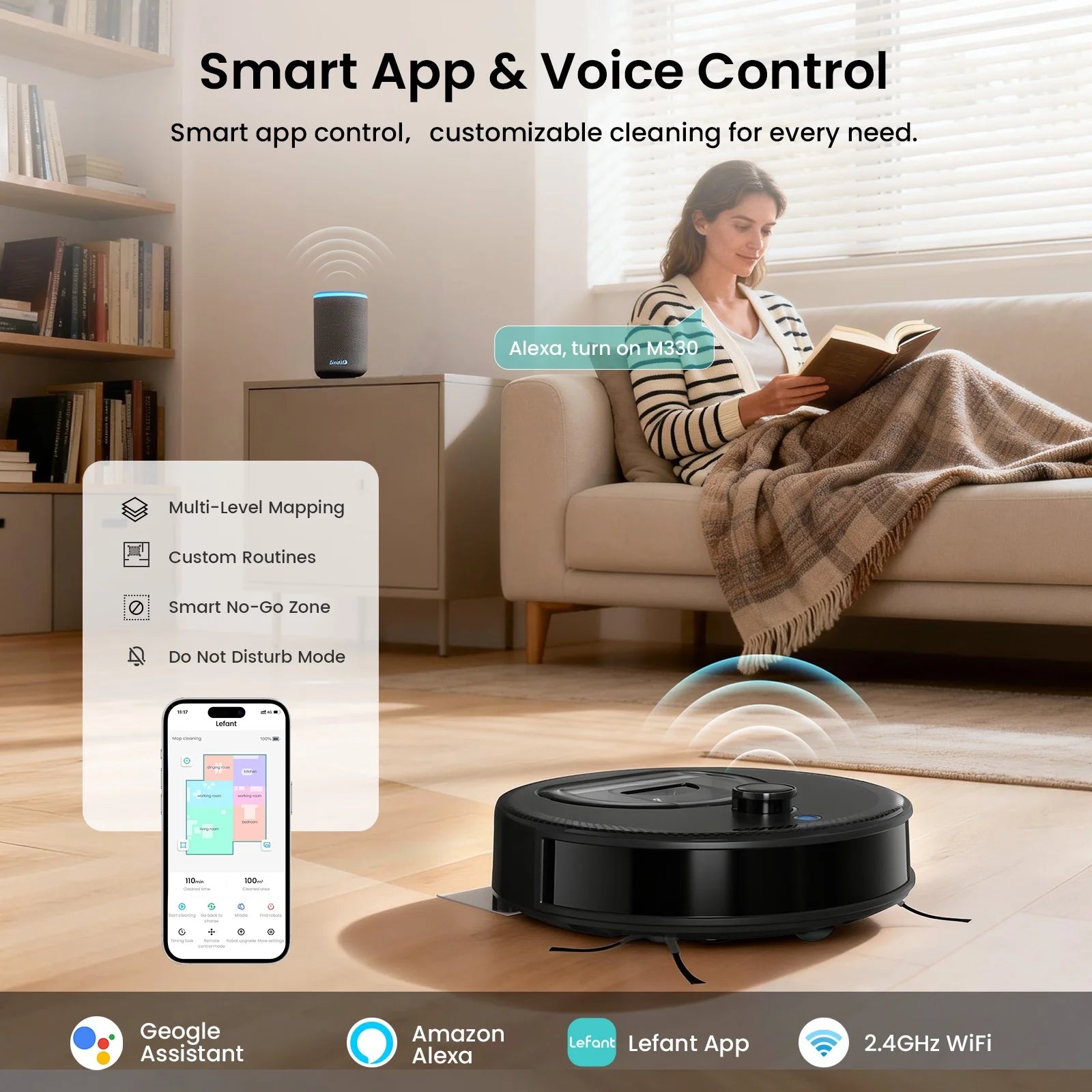 M330 Robot Vacuum and Mop with Lidar Navigation, 450Ml Visible Dustbin with Obstacle Avoidance, Perfect for Hardwood Carpets