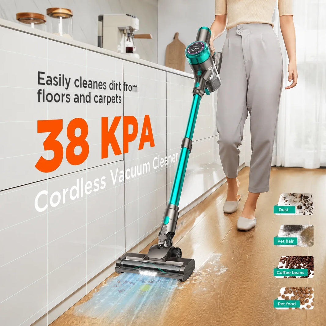 Cordless Vacuum Cleaner 38000PA/400W Stick Vacuum 50Min 2200Mah for Home Pet Hair Car Carpet Hardwood Floor