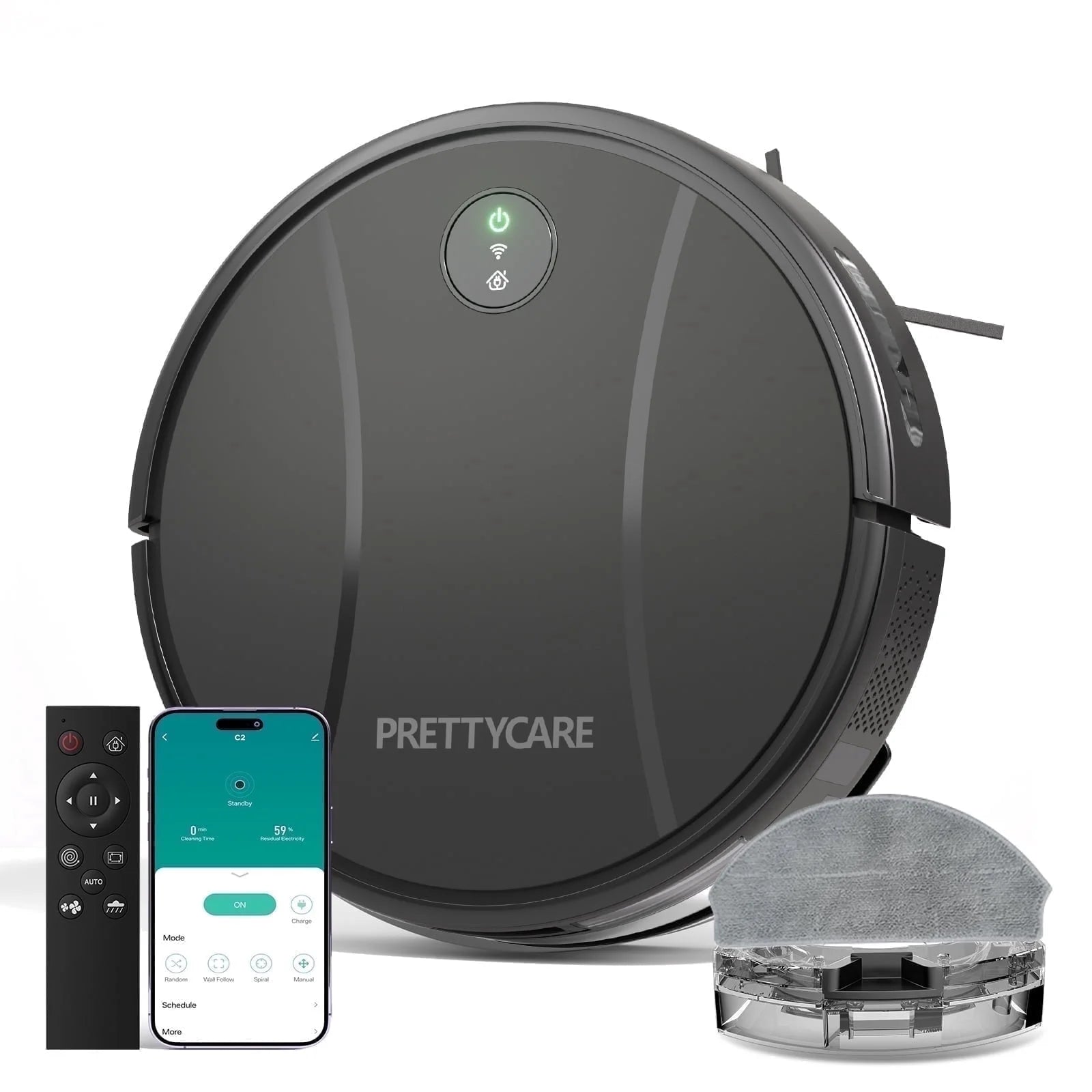 C2 2 in 1 Robot Vacuum and Mop Combo Cleaner, Black