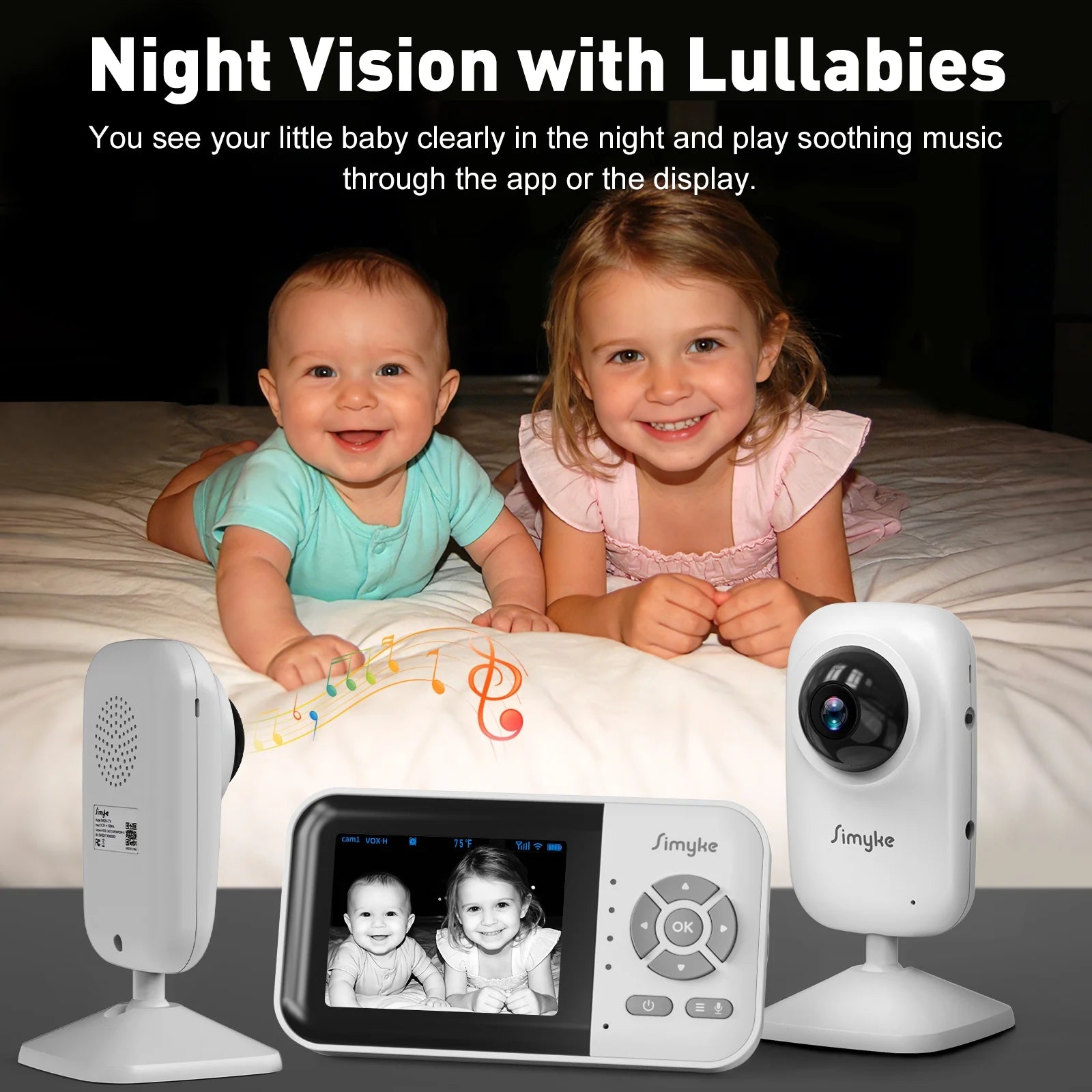 Dual Camera Video Baby Monitor, 2.8" LCD, Wireless, Night Vision, 2-Way Audio, App Access, 1200Ft Range, Feeding Timer, Temperature Sensor, Portable for Home Use