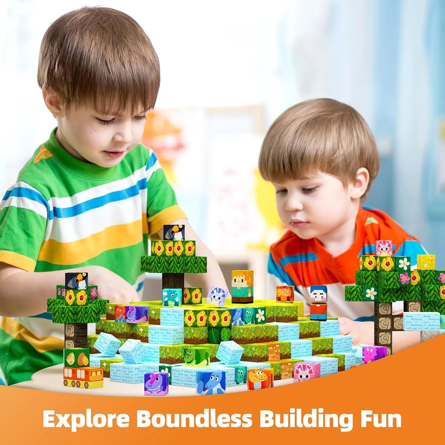 126PCS Magnetic Blocks Playset, Build Dinosaur Magwonder with Building Pretend Play Toys, STEM Montessori Travel Gift for Kids