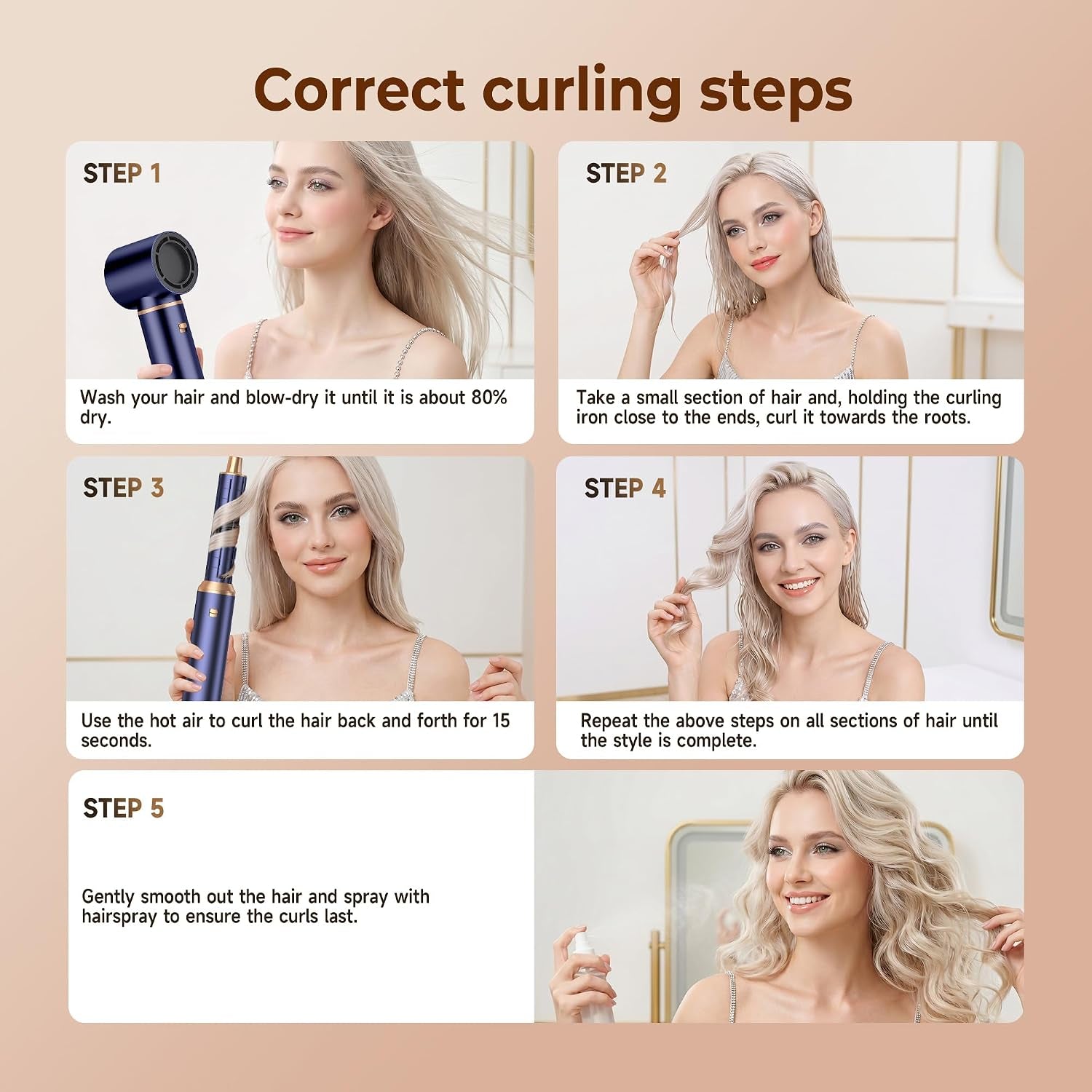 5 in 1 Blow Dryer Brush, Upgrade Hair Dryer Brush Air Curler Air Curl Wrap