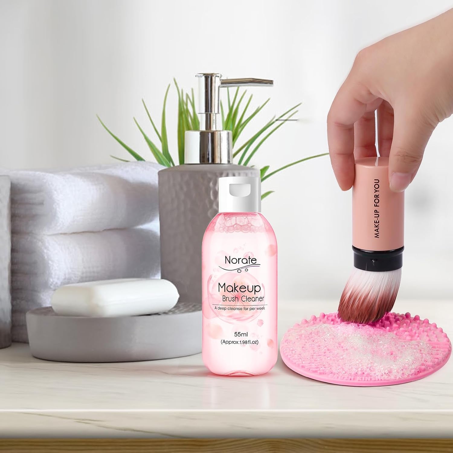 Makeup Brush Cleaner Solution with Brush Cleaning Mat, 3 Piece Set