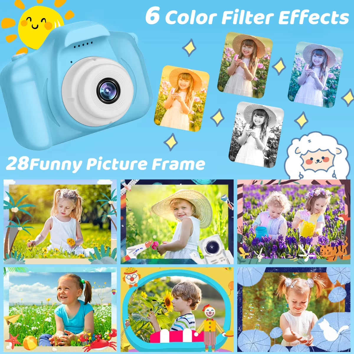 Kids Camera 1080P HD Digital Video Camera for Kids 32Gb Sd Card Mini Rechargeable Toddler Toys Christmas Birthday Festival Gifts for for 3-12 Years Kids, Blue