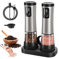Electric Salt and Pepper Grinder Set, Automatic Rechargeable Salt and Pepper Mill with LED Display, Salt Pepper Shaker Electric with 5 Adjustable Coarseness