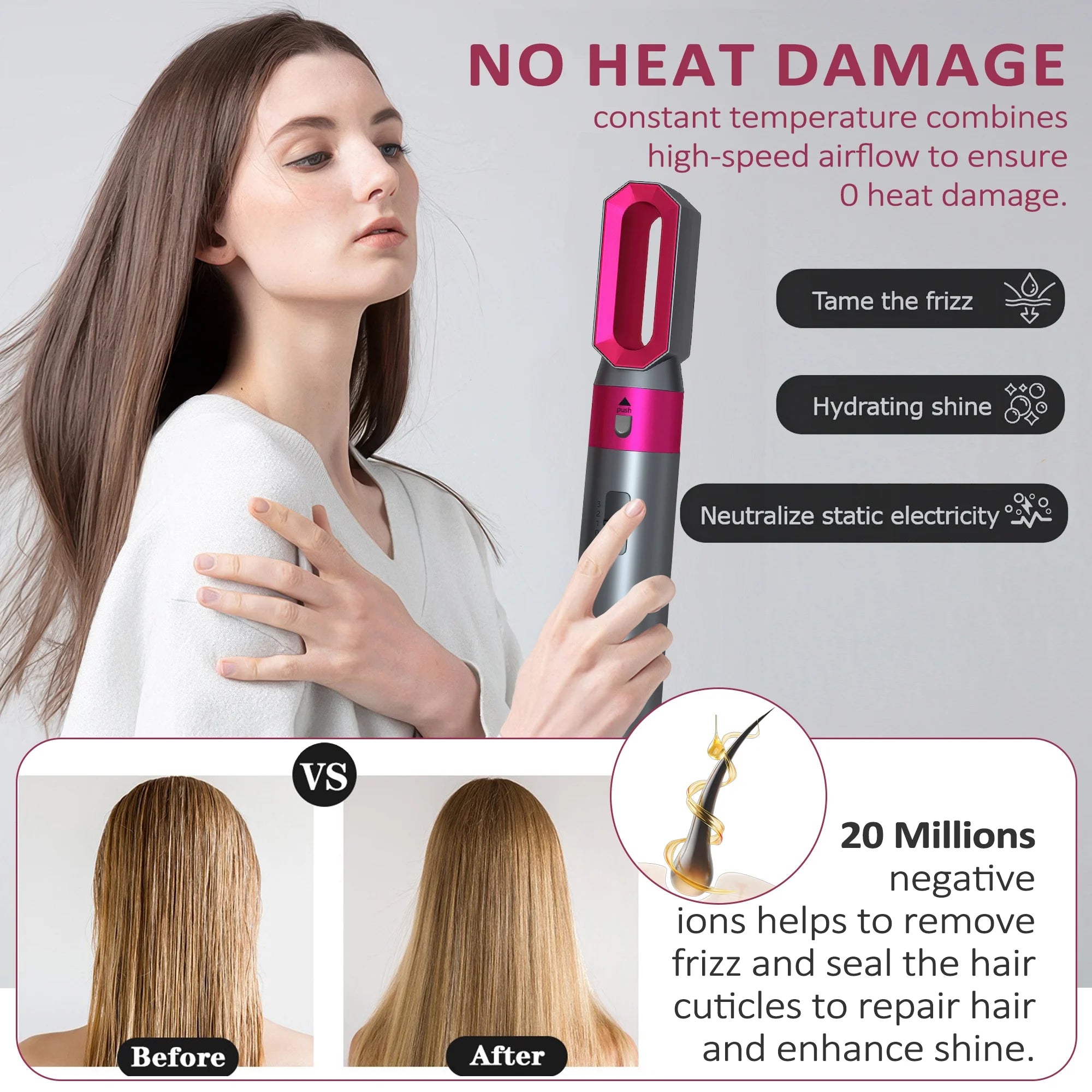 Hair Dryer Brush Set,5 in 1 Hot Air Brush,Negative Ionic Hair Styling Tools,Gray