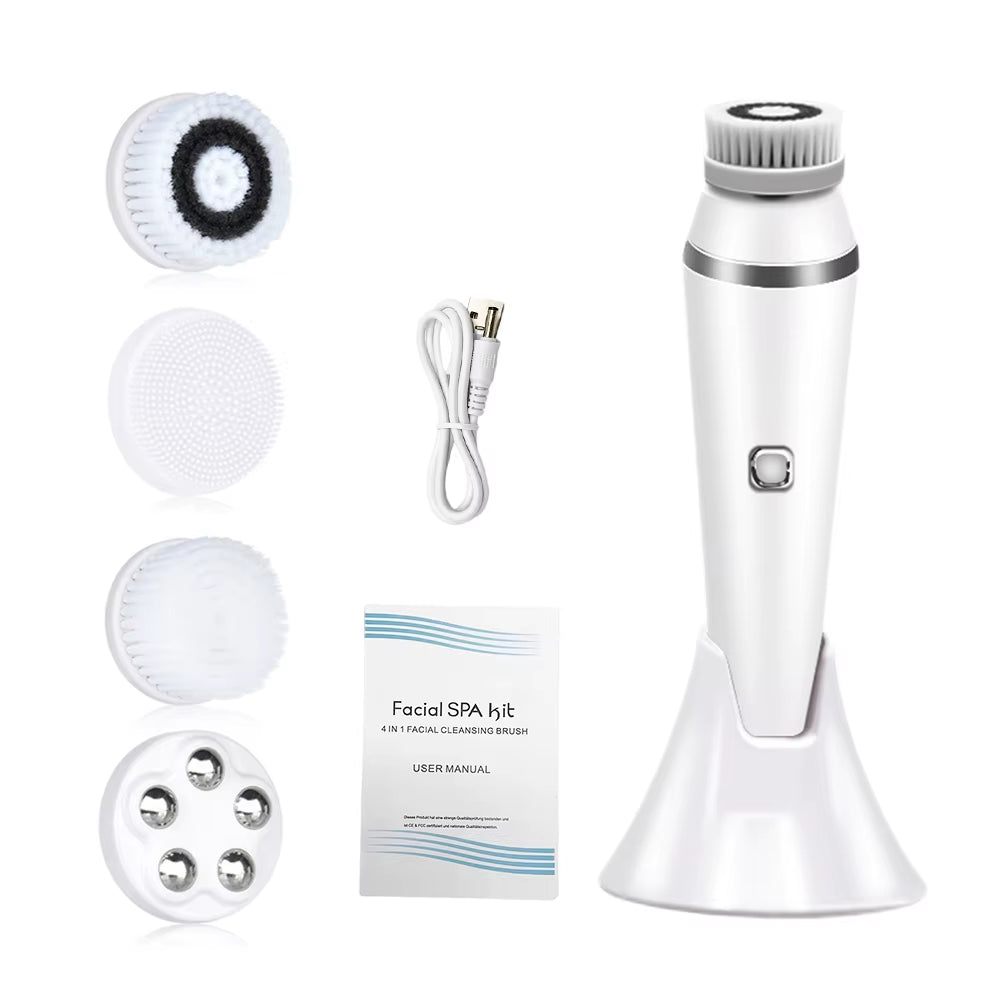 4 in 1 Electric Facial Cleansing Brush Sonic Waterproof Rotate Rechargeable Face Cleaning Tool Pore Cleaner Facial Skin Machine