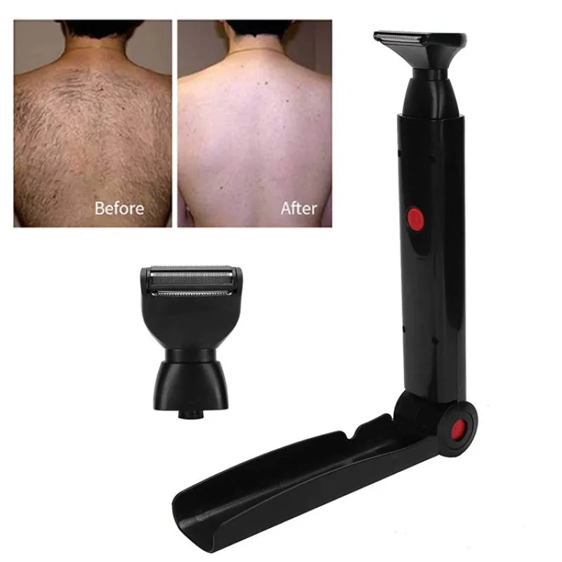 Electric Back Shaver 2 in 1 Facial Hair Trimmer Razor Rechargeable Foldable Handle Back Hair Removal Men Body Groomer