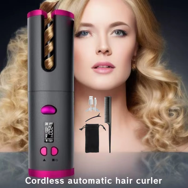 Automatic Curling Iron Hair Curling Iron for Hair Styling Cordless Auto Fast Heating Rechargeable Cordless Hair Curler
