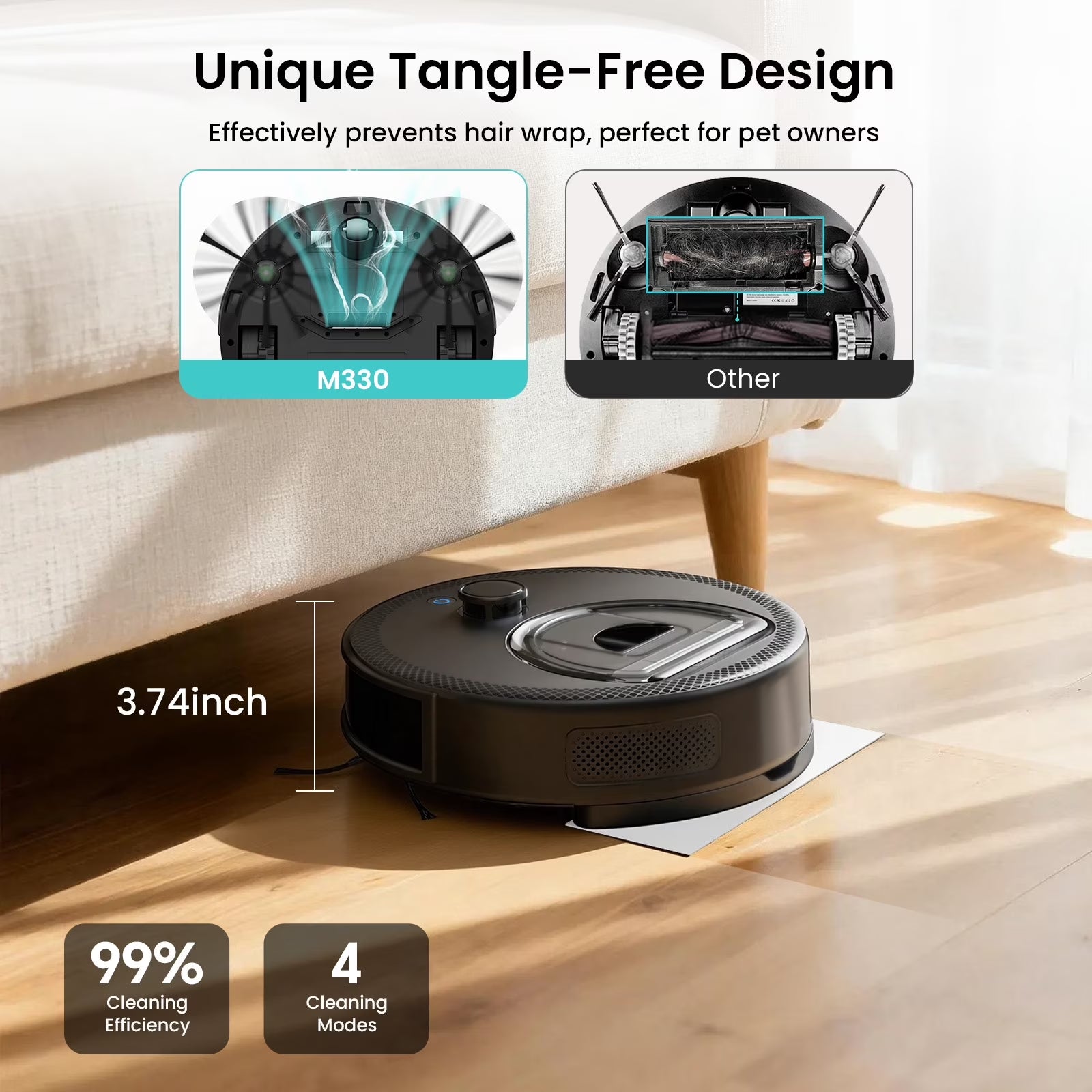 M330 Robot Vacuum and Mop with Lidar Navigation, 450Ml Visible Dustbin with Obstacle Avoidance, Perfect for Hardwood Carpets