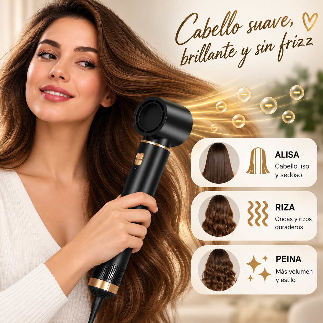 Peine Secador 5 en 1 con Tecnología de Iones Negativos para un Cabello Suave y Brillante